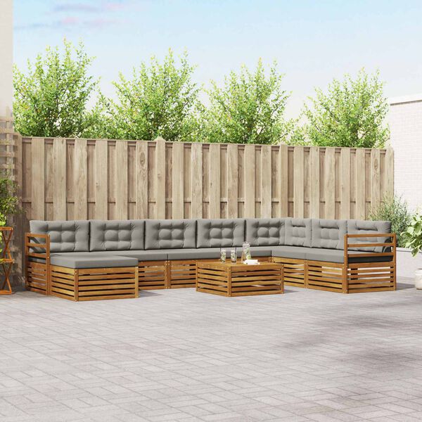 vidaXL Sofagarnituren 9 pcs Nat&uuml;rlich und Hellgrau Massivholz Akazie