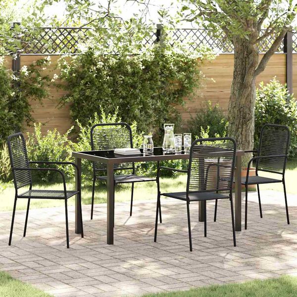 vidaXL Garten Essgruppe 5 pcs Schwarz Pulverbeschichteter Stahl