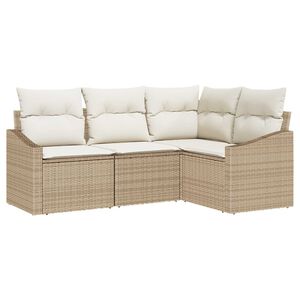 vidaXL Sofa Set mit Kissen 4 pcs Beige Poly-Rattan