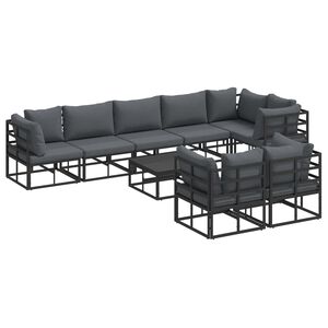 vidaXL Gartensofa-set mit Kissen 9 pcs Schwarz Aluminium