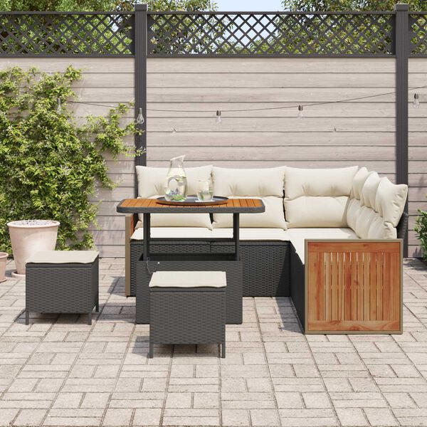 vidaXL Gartensofa-set mit Kissen 9 pcs Schwarz und Creme Poly-Rattan