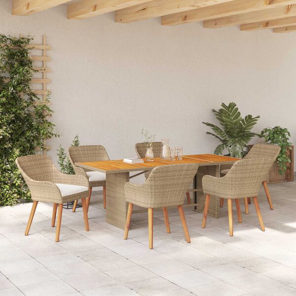 vidaXL Garten Essgruppe mit Kissen 7 pcs Beige Poly-Rattan