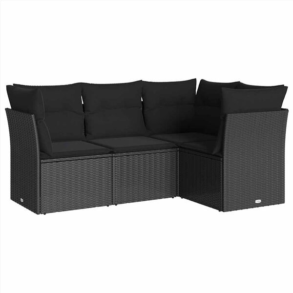 vidaXL 4-tlg. Garten-Sofagarnitur mit Kissen Schwarz Poly Rattan