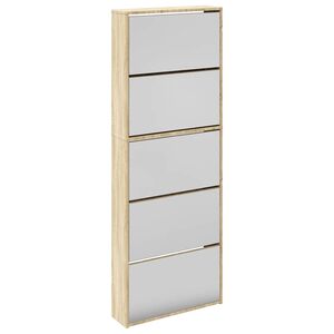vidaXL Schuhschrank mit 5 F&auml;chern Spiegel Eiche 63x17x169,5 cm