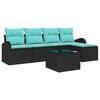 vidaXL Sofa Set 6 Stk. Schwarz und T&uuml;rkis Poly-Rattan