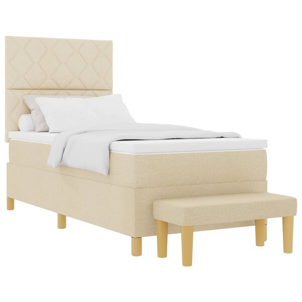 vidaXL Boxspringbett mit Matratze Creme 100 x 200 cm Stoff