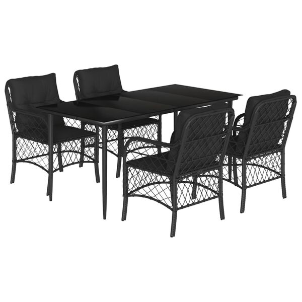 vidaXL 5-tlg. Garten-Essgruppe mit Kissen Schwarz Poly Rattan