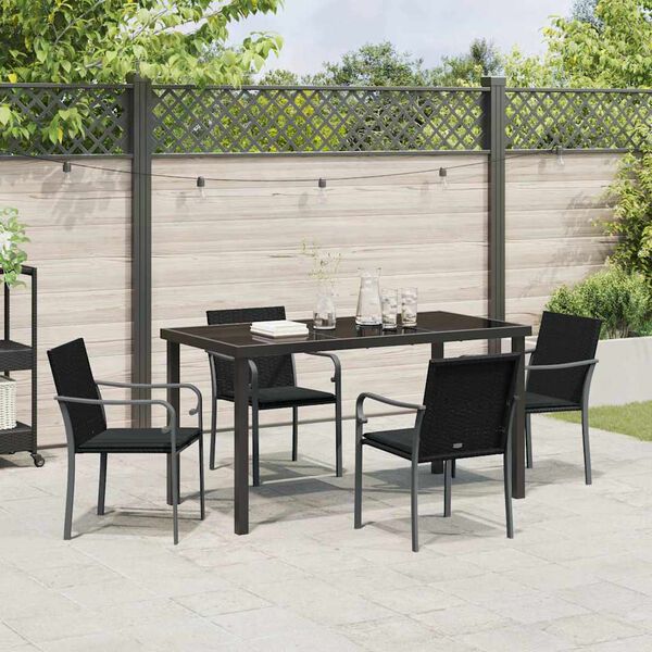 vidaXL Garten Essgruppe 5 pcs Schwarz und Grau PE-Rattan