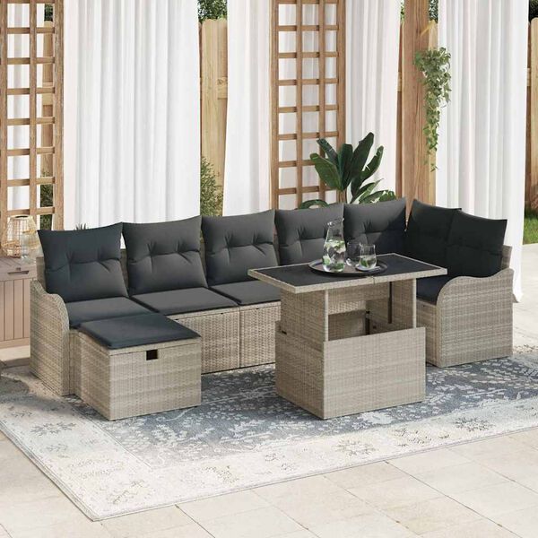 vidaXL Garten-Sofa-Set mit Kissen 8 pcs Hellgrau Poly Rattan