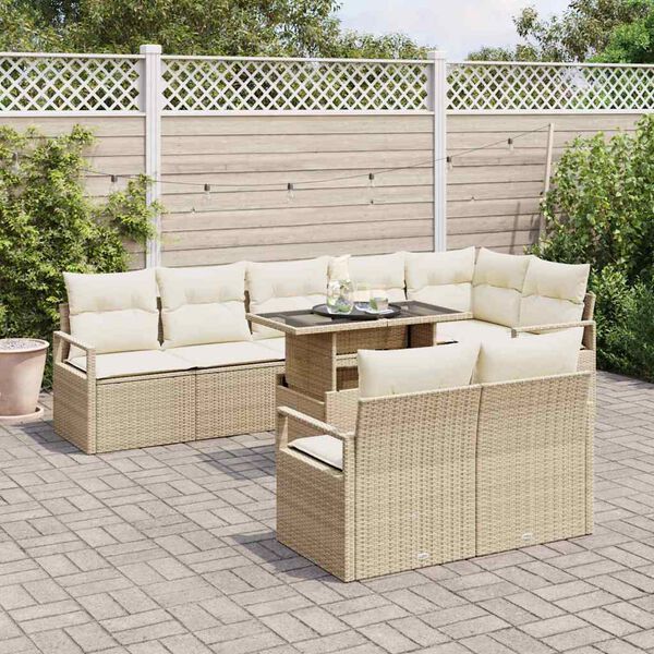 vidaXL Garten-Sofa-Set mit Speicher 9 pcs Beige Poly Rattan