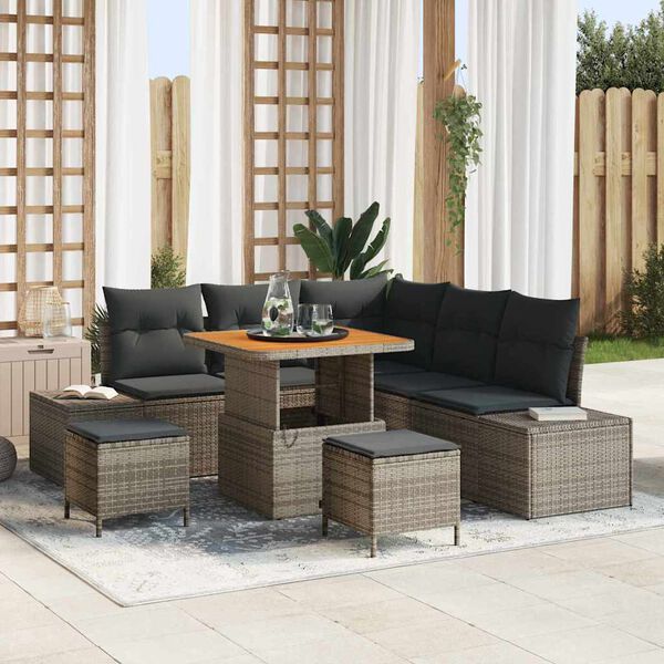 vidaXL Gartensofa-set mit Kissen mit Speicher 8 pcs Grau Poly Rattan