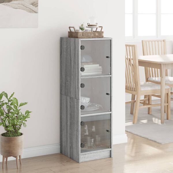 vidaXL Highboard mit Glastüren Grau Sonoma 35x37x109 cm