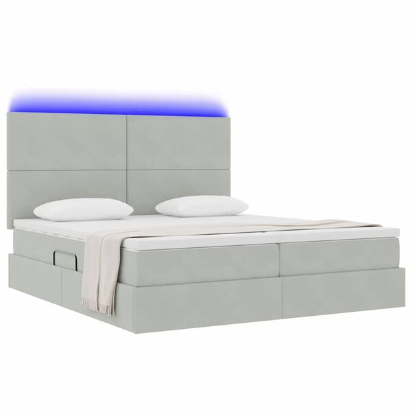 vidaXL Bett mit LED-Lichtleisten Hellgrau 180 x 200 cm Samt