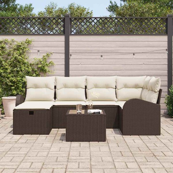 vidaXL Garten-Sofa-Set mit Kissen mit Speicher 7 pcs Braun Poly Rattan