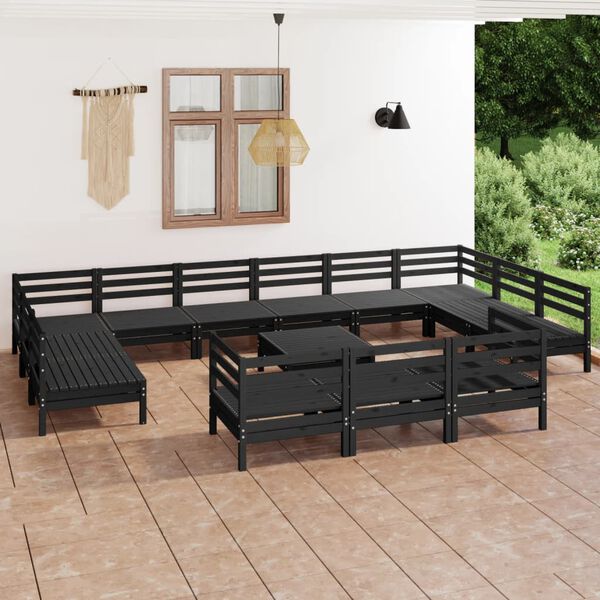 vidaXL 14-tlg. Garten-Lounge-Set Schwarz Massivholz Kiefer