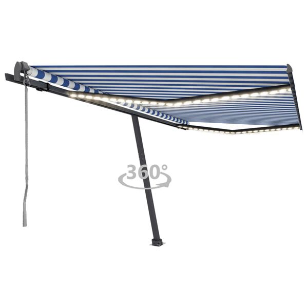 vidaXL Automatische Markise mit LED Windsensor 400x300 cm Blau Wei&szlig;