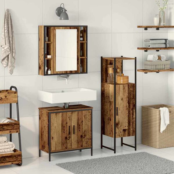 vidaXL Badezimmerm&ouml;bel-Set mit Regal mit T&uuml;r 3 pcs Braun Holzwerkstoff