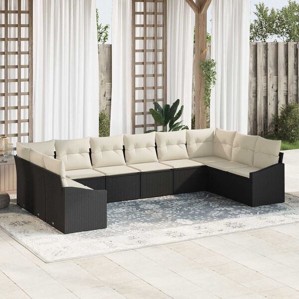 vidaXL Sofa Set mit Kissen 10 pcs Schwarz Poly-Rattan
