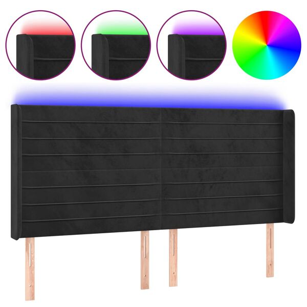 vidaXL LED Kopfteil Schwarz 183x16x118/128 cm Samt
