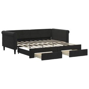vidaXL Tagesbett Ausziehbar mit Schubladen Schwarz 90x190 cm Samt