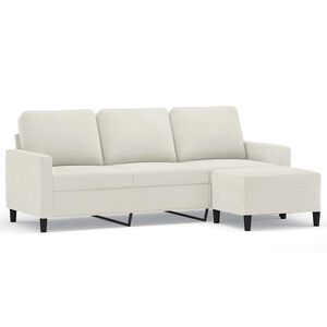 vidaXL 3-Sitzer-Sofa mit Hocker Creme 180 cm Samt