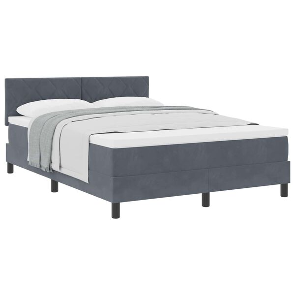 vidaXL Boxspringbett mit Matratze Dunkelgrau 140 x 190 cm Samt