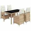 vidaXL 5-tlg. Garten-Bistro-Set mit Kissen Beige Poly Rattan