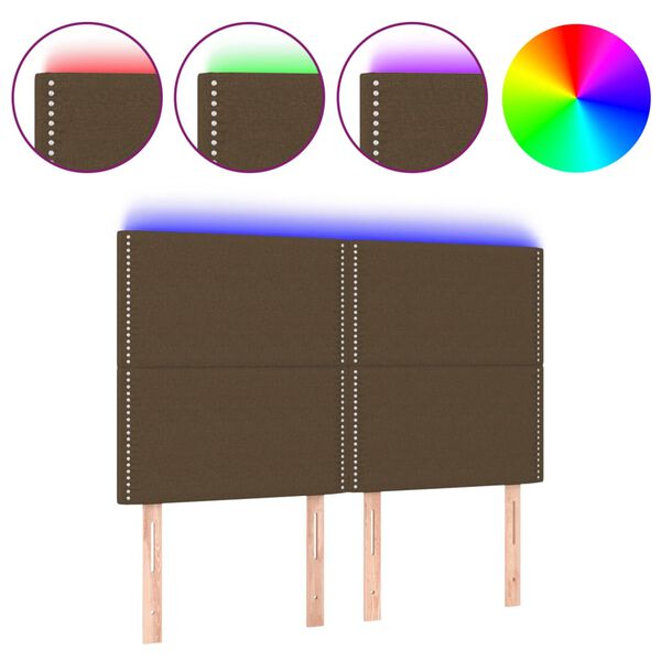 vidaXL LED Kopfteil Dunkelbraun 144x5x118/128 cm Stoff