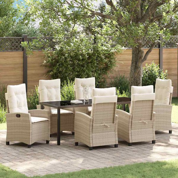 vidaXL Garten Essgruppe mit Kissen 7 pcs Beige Poly-Rattan