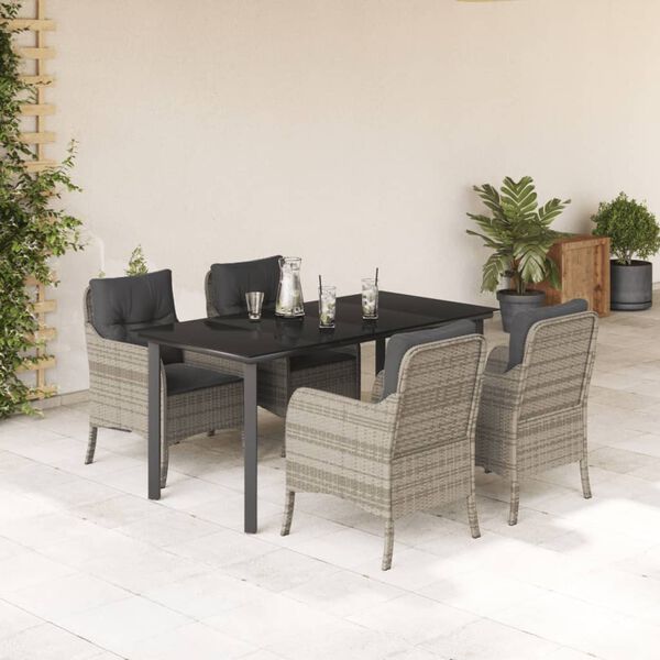 vidaXL 5-tlg. Garten-Essgruppe mit Kissen Hellgrau Poly Rattan