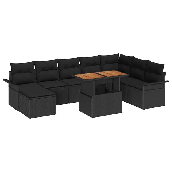 vidaXL Garten-Sofa-Set mit Speicher 9 pcs Schwarz Poly Rattan