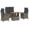 vidaXL 4-tlg. Garten-Essgruppe mit Kissen Grau Poly Rattan