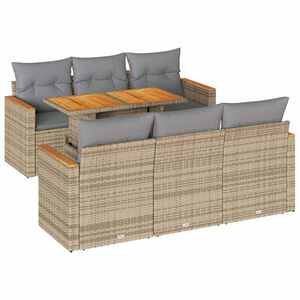 vidaXL 7-tlg. Garten-Sofagarnitur mit Kissen Beige Poly Rattan Akazie