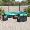 vidaXL 11-tlg. Garten-Sofagarnitur mit Kissen Schwarz Poly Rattan