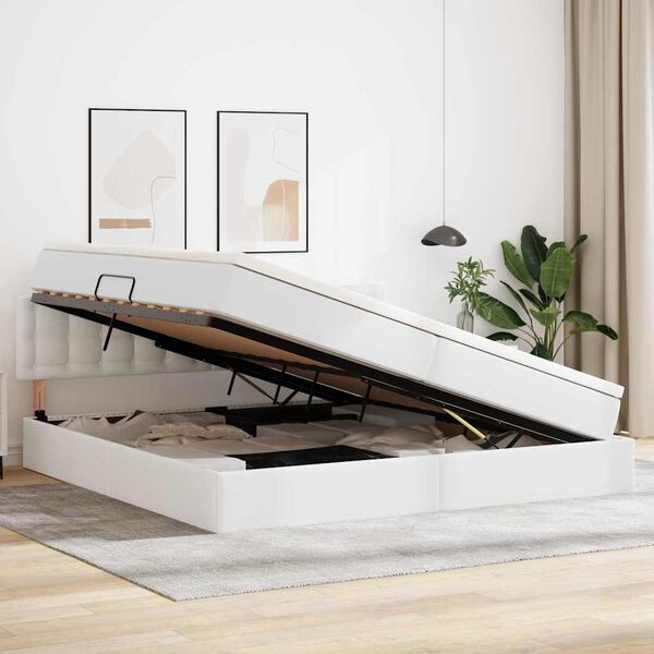 vidaXL Aufbewahrungsbett mit Matratze Reinwei&szlig; 200 x 200 cm Kunstleder