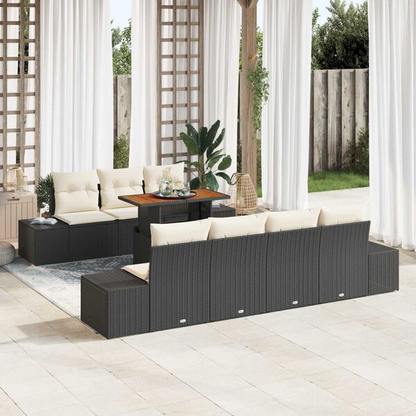 vidaXL Garten-Sofa-Set mit Speicher 8 pcs Schwarz Poly Rattan