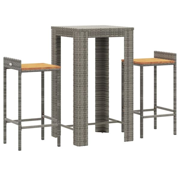 vidaXL 3-tlg. Gartenbar-Set Grau Poly Rattan & Massivholz Akazie