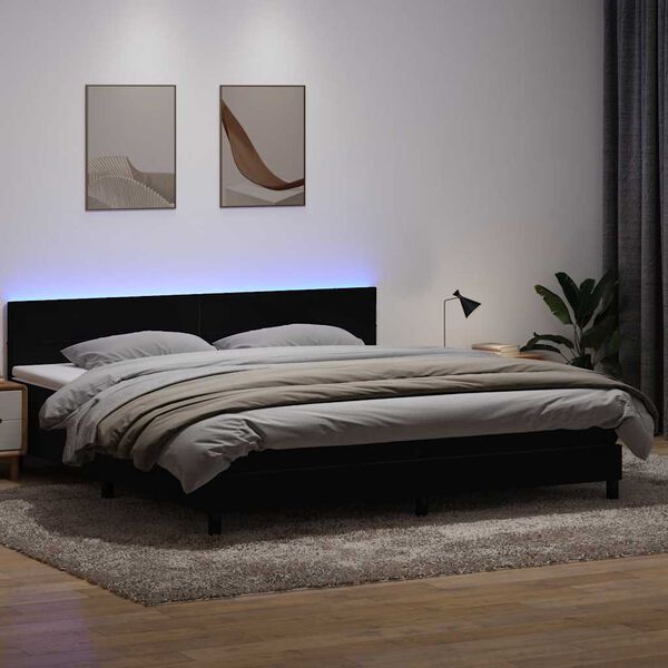 vidaXL Boxspringbett mit Matratze & LED Schwarz 180x210 cm Samt