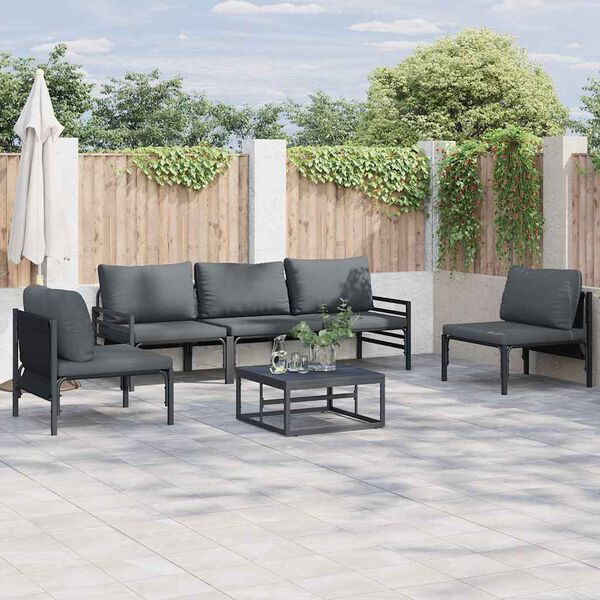 vidaXL Gartensofa-set mit Kissen 6 pcs Schwarz Stahl