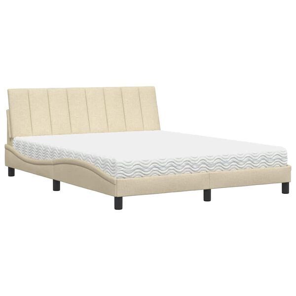 vidaXL Bett mit Matratze "Hanko" Creme 160x200 cm Stoff
