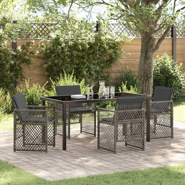 vidaXL Garten Essgruppe 5 pcs Grau Poly-Rattan