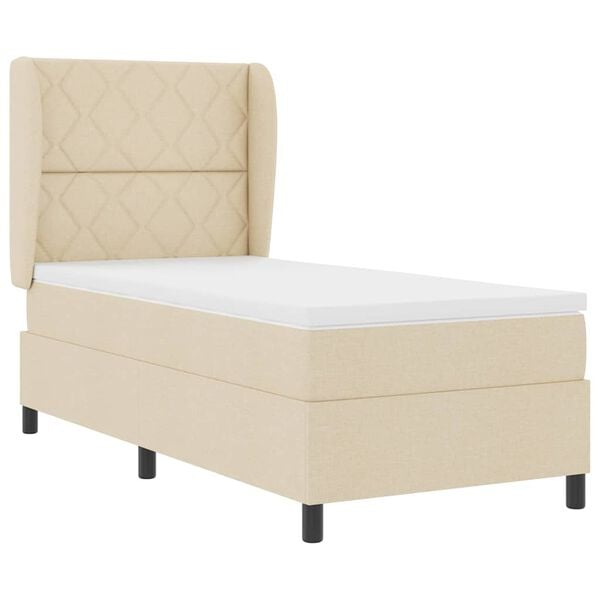 vidaXL Boxspringbett mit Matratze Creme 100 x 200 cm Stoff