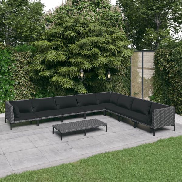vidaXL 9-tlg. Garten-Lounge-Set mit Kissen Poly Rattan Dunkelgrau