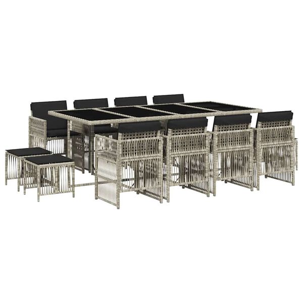 vidaXL 13-tlg. Garten-Essgruppe mit Kissen Hellgrau Poly Rattan