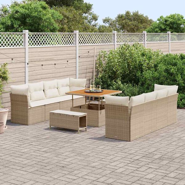 vidaXL Gartensofa-set mit Kissen 11 pcs Beige und Creme Poly-Rattan