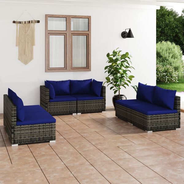 vidaXL 6-tlg. Garten-Lounge-Set mit Kissen Poly Rattan Grau