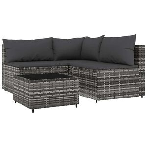 vidaXL 4-tlg. Garten-Lounge-Set mit Kissen Grau Poly Rattan