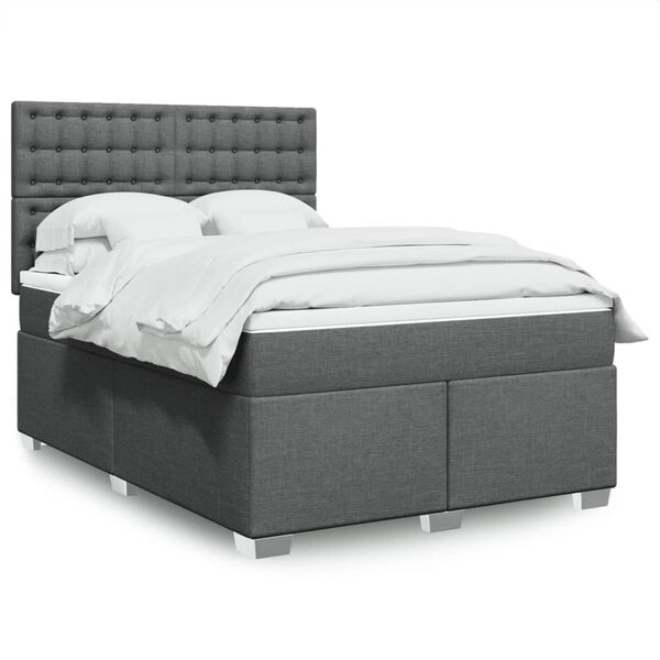 vidaXL Boxspringbett mit Matratze Dunkelgrau 140x190 cm Stoff