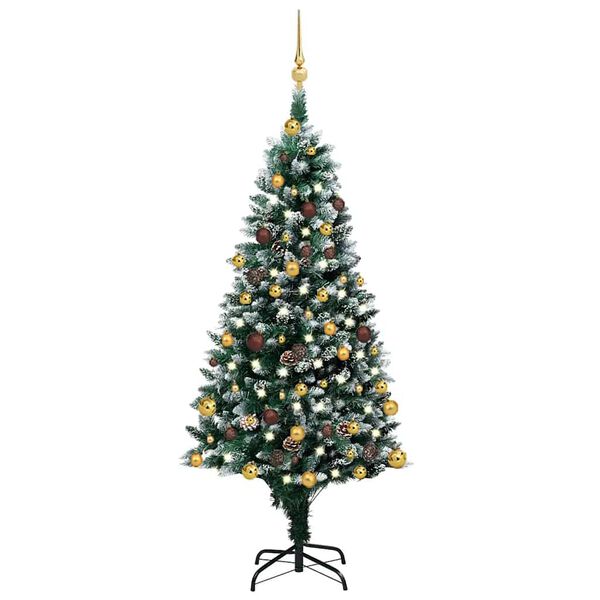 vidaXL K&uuml;nstlicher Weihnachtsbaum mit LEDs Kugeln Zapfen 180 cm