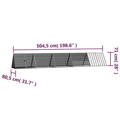 vidaXL Kaninchenkäfig Grau 504,5x80,5x71 cm Verzinkter Stahl